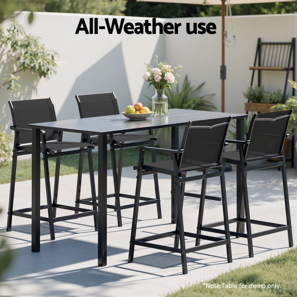 Gardeon 2PC Outdoor Bar Stools Steel Dining Chairs Patio Furniture Garden Black - Image 6