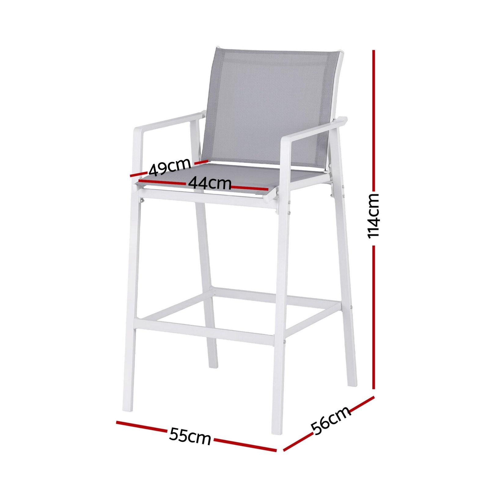 Gardeon 2PC Outdoor Bar Stools Dining Chairs Patio Furniture Garden Steel Textilene White - Image 2
