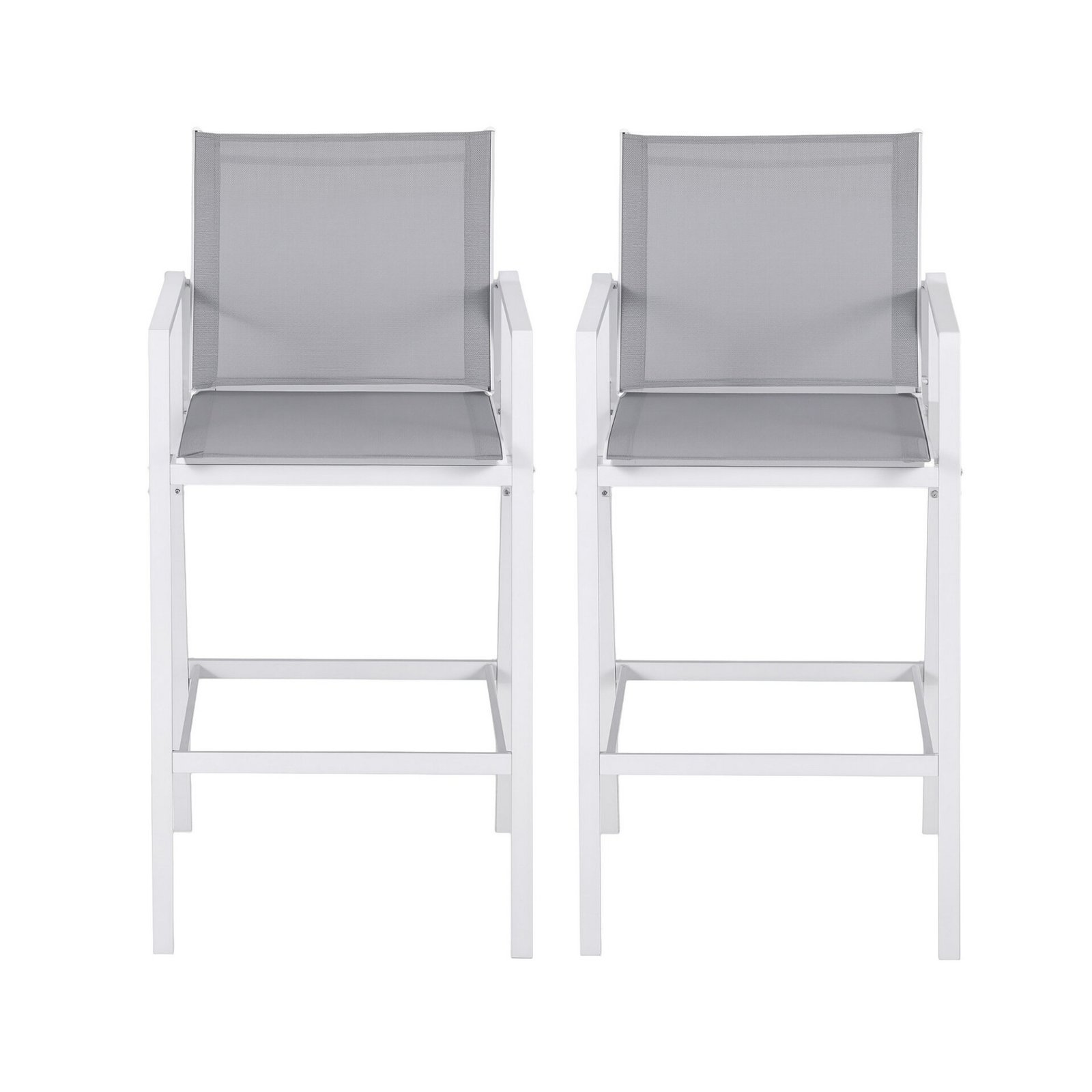 Gardeon 2PC Outdoor Bar Stools Dining Chairs Patio Furniture Garden Steel Textilene White - Image 3