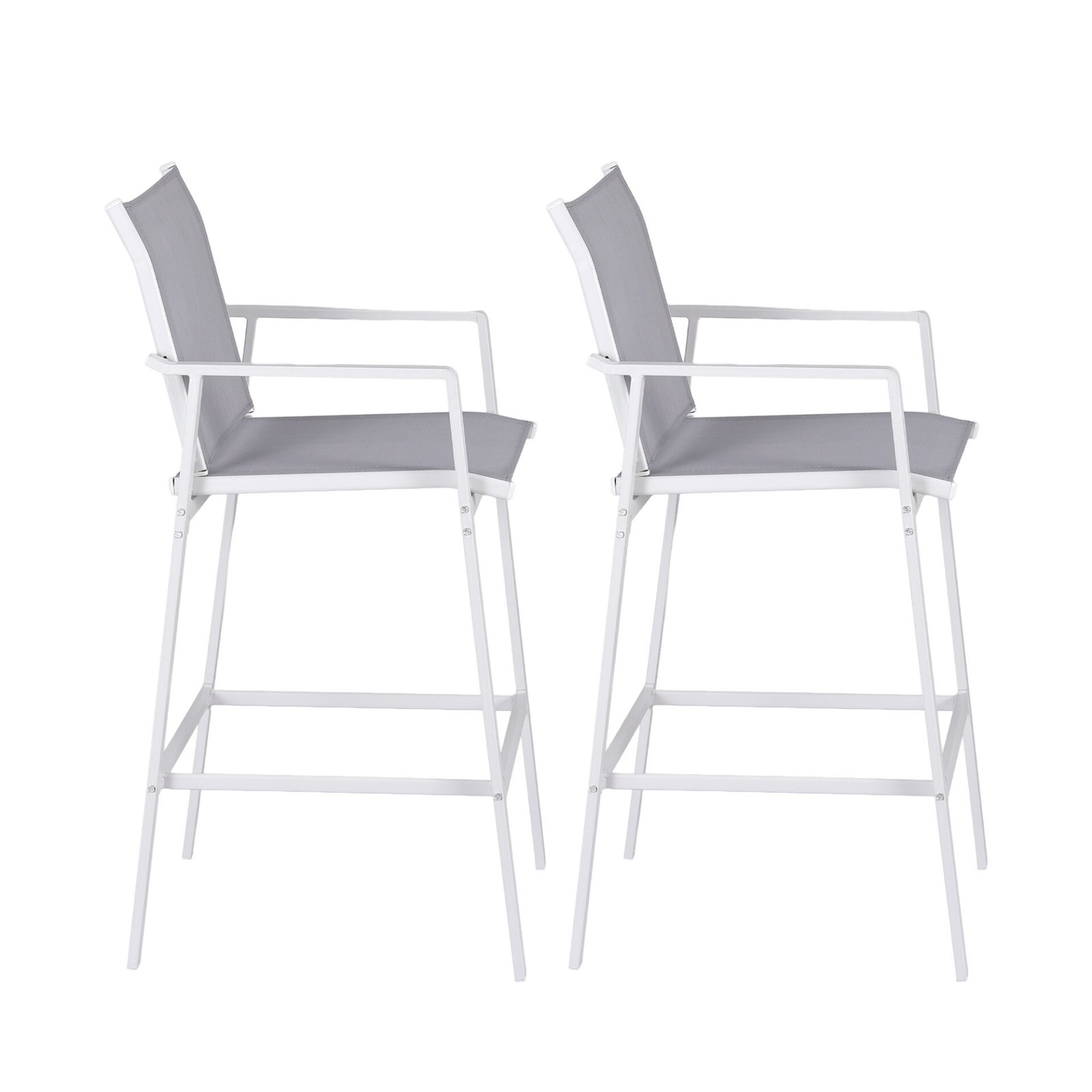 Gardeon 2PC Outdoor Bar Stools Dining Chairs Patio Furniture Garden Steel Textilene White - Image 4