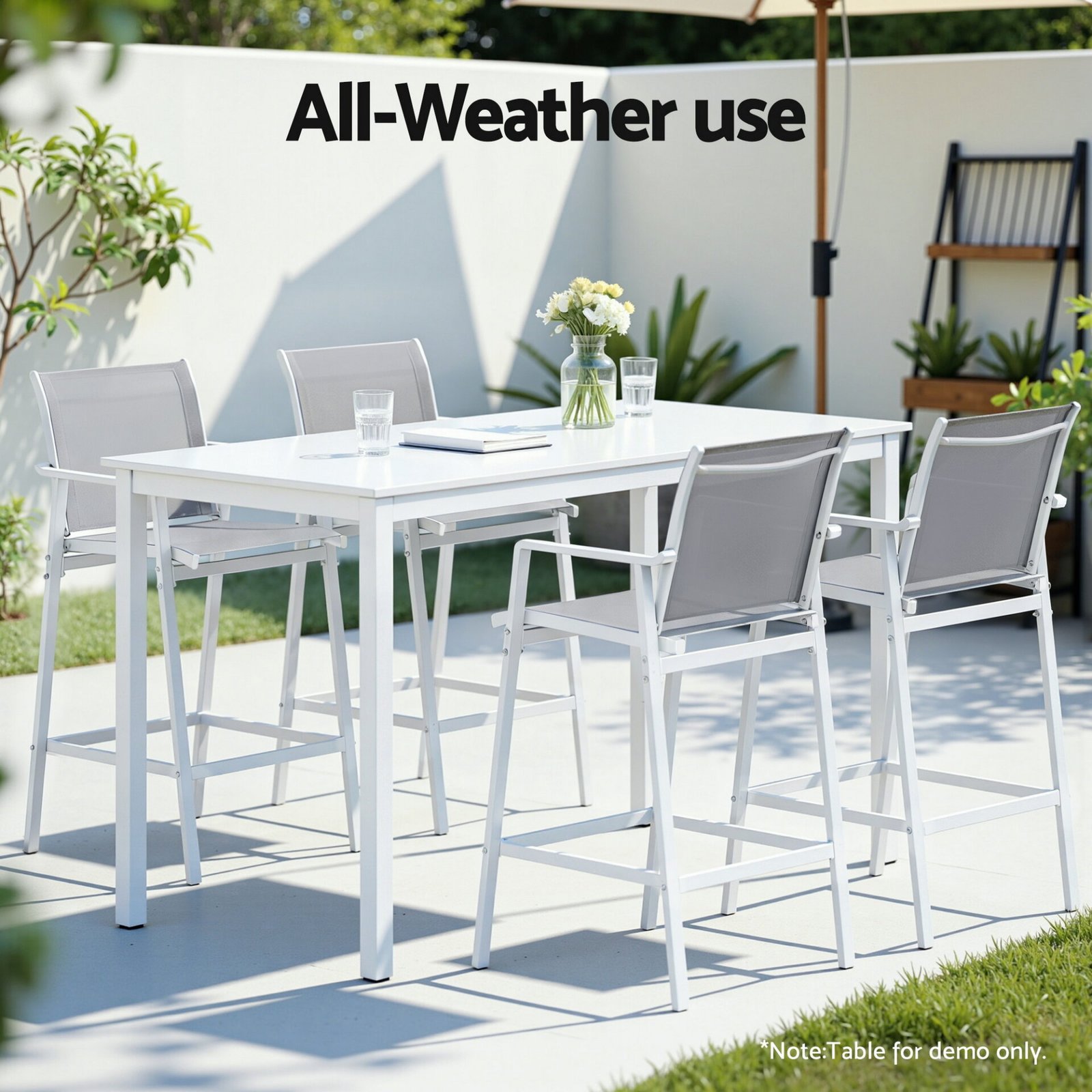 Gardeon 2PC Outdoor Bar Stools Dining Chairs Patio Furniture Garden Steel Textilene White - Image 7