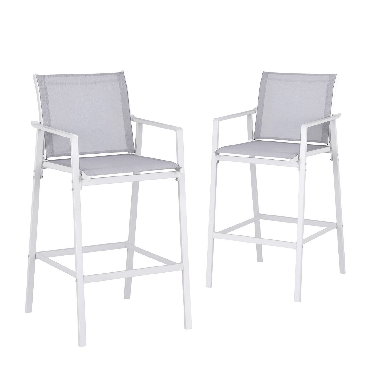 Gardeon 2PC Outdoor Bar Stools Dining Chairs Patio Furniture Garden Steel Textilene White - Image 8