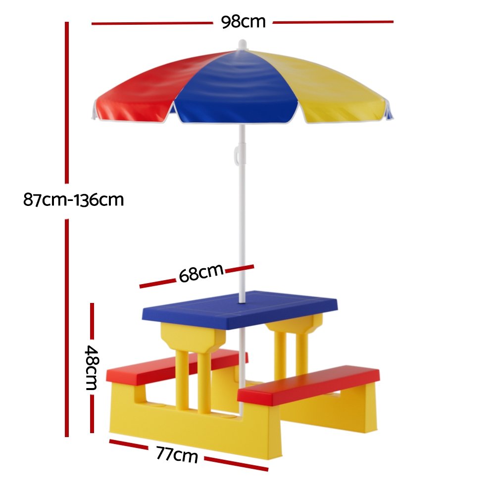 Keezi Kids Outdoor Table and Chairs Set Picnic Bench Umbrella Children Indoor - Image 2