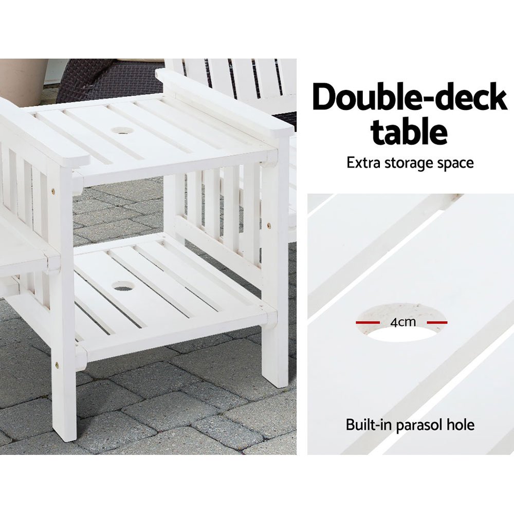 Gardeon Outdoor Garden Bench Loveseat Wooden Table Chairs Patio Furniture White - Image 5