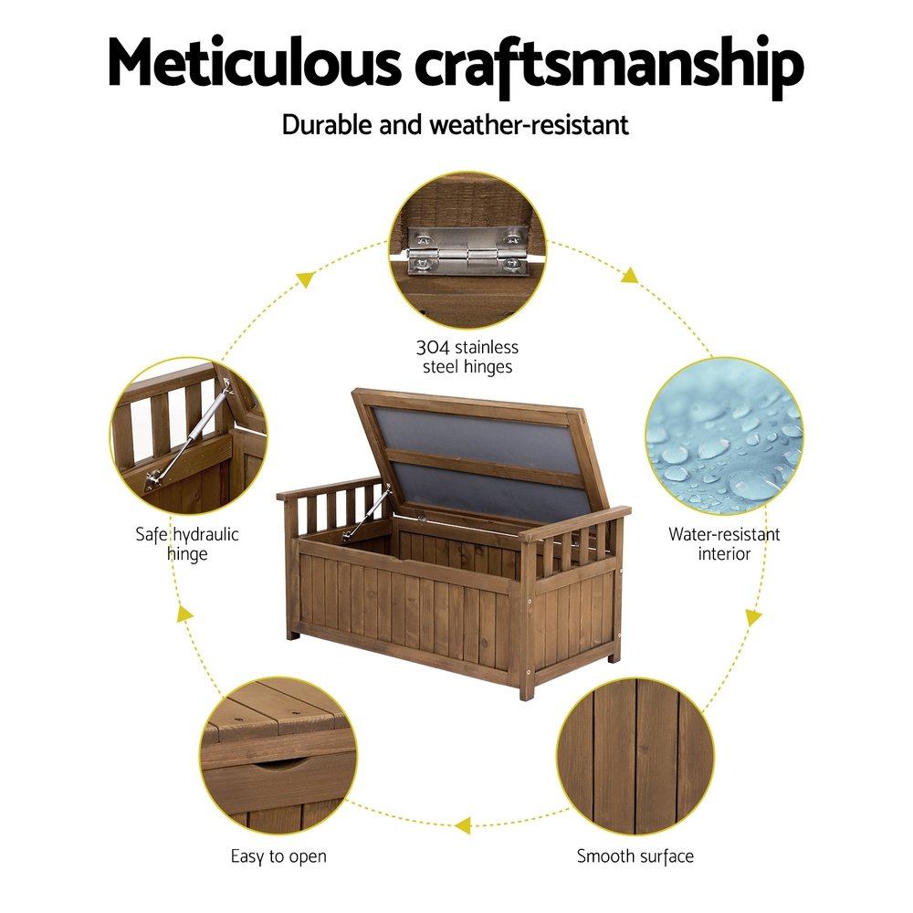 Gardeon Outdoor Storage Bench Box Wooden Garden Toy Tool Sheds Patio Furniture Brown - Image 6