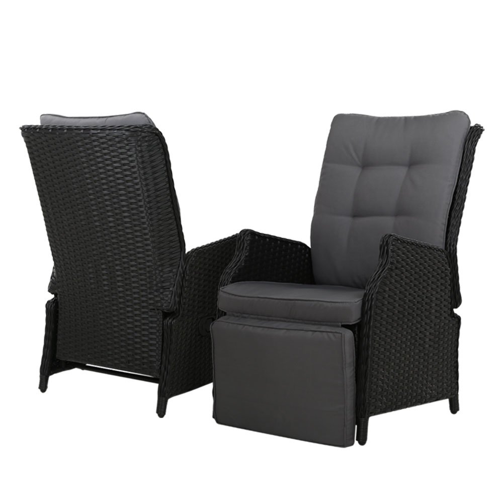 Gardeon Recliner Chairs Sun lounge Wicker Lounger Outdoor Furniture Patio Adjustable Black - Image 3