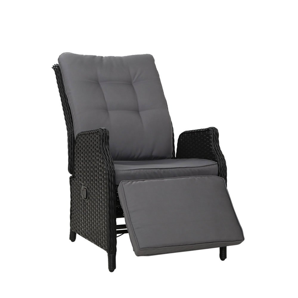 Gardeon Recliner Chairs Sun lounge Wicker Lounger Outdoor Furniture Patio Adjustable Black - Image 7