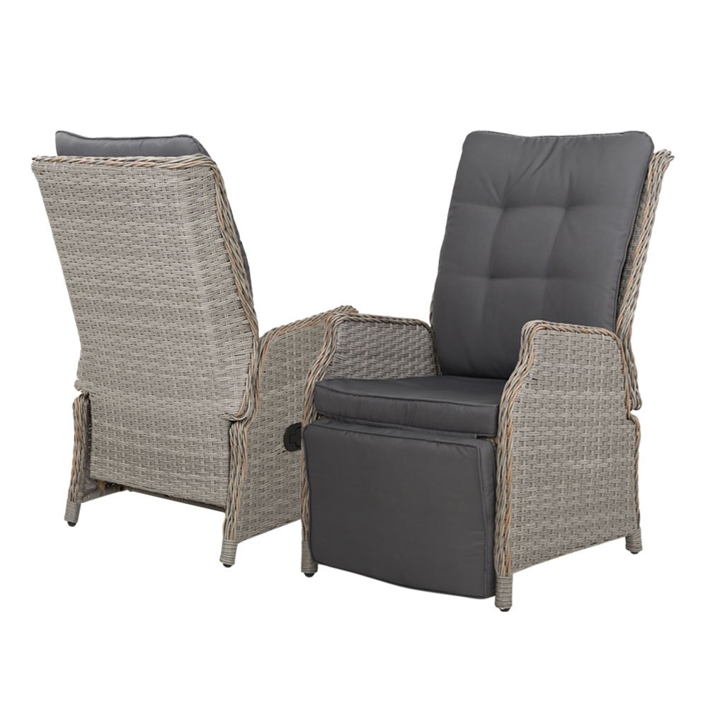 Gardeon Recliner Chairs Sun lounge Wicker Lounger Outdoor Furniture Patio Adjustable Grey - Image 3