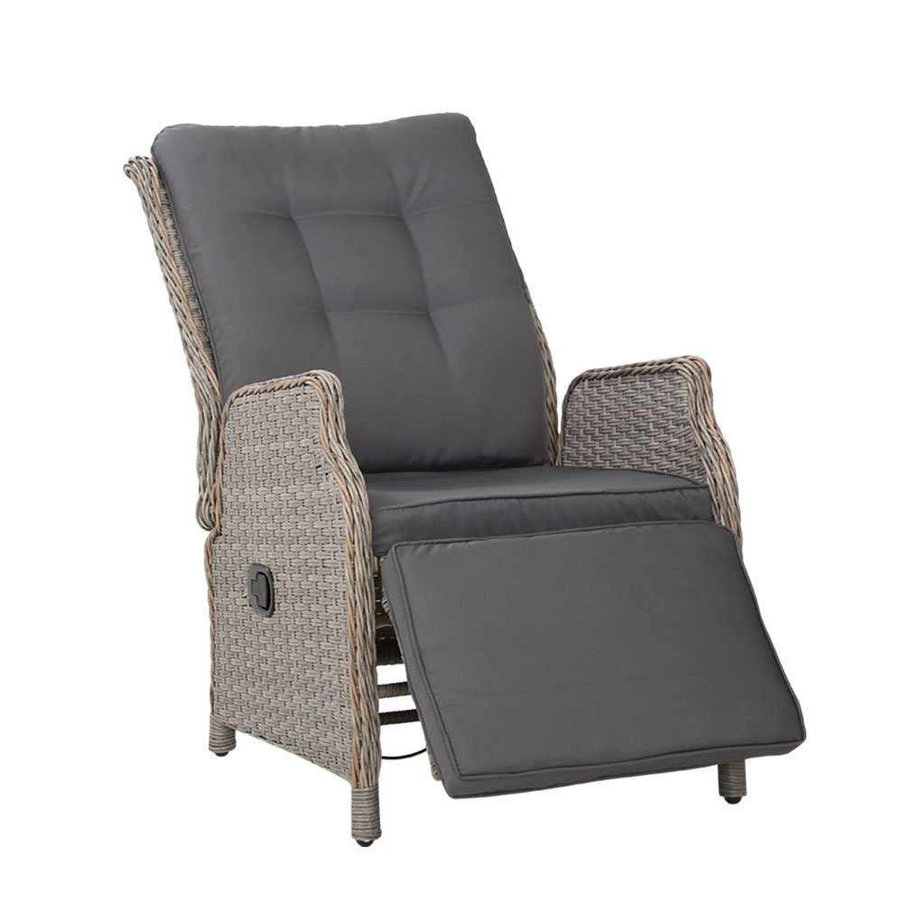 Gardeon Recliner Chairs Sun lounge Wicker Lounger Outdoor Furniture Patio Adjustable Grey - Image 7
