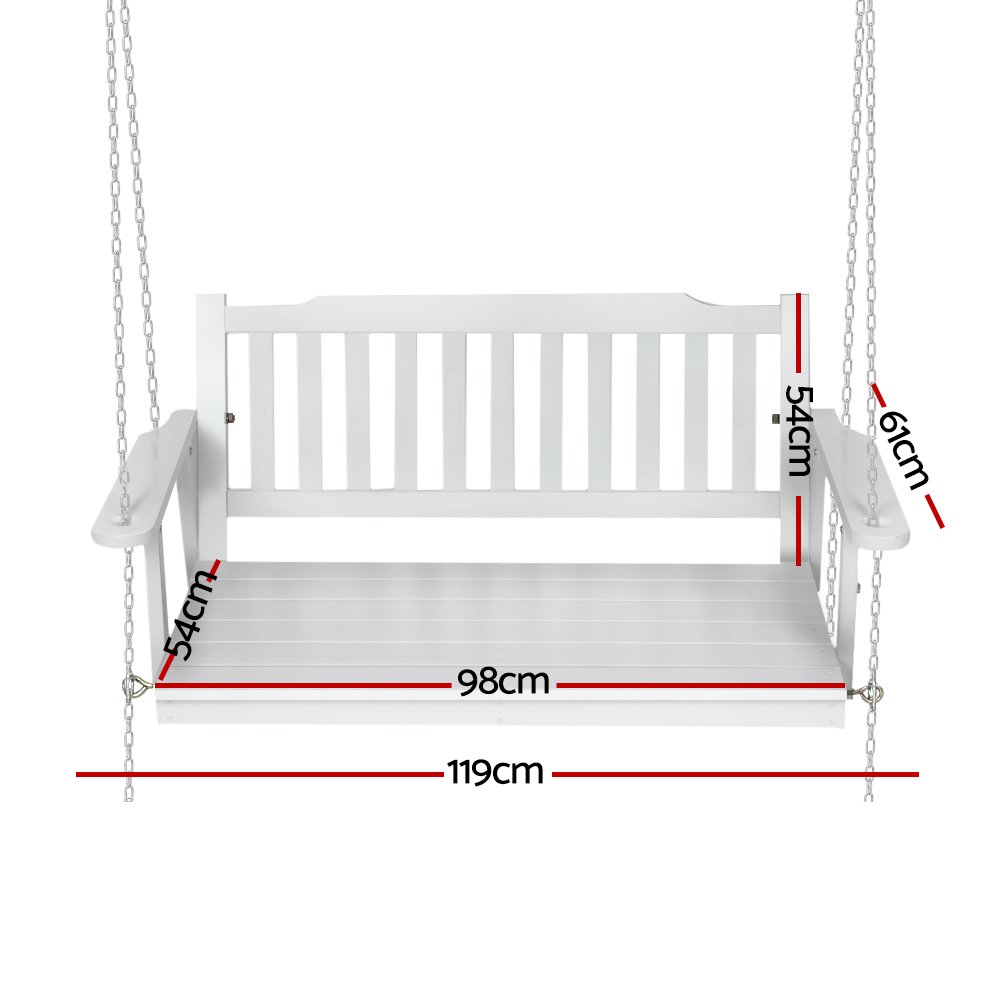 Gardeon Porch Swing Chair with Chain Garden Chair Outdoor Furniture Wooden White - Image 2