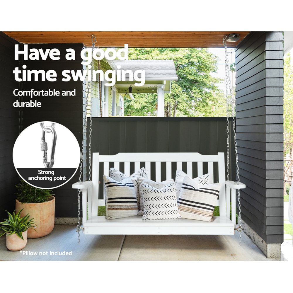 Gardeon Porch Swing Chair with Chain Garden Chair Outdoor Furniture Wooden White - Image 4