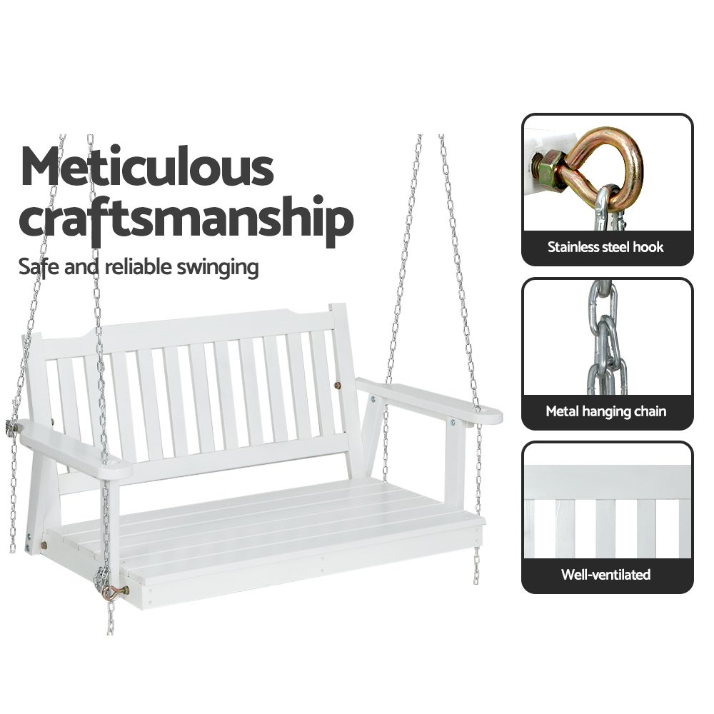 Gardeon Porch Swing Chair with Chain Garden Chair Outdoor Furniture Wooden White - Image 5