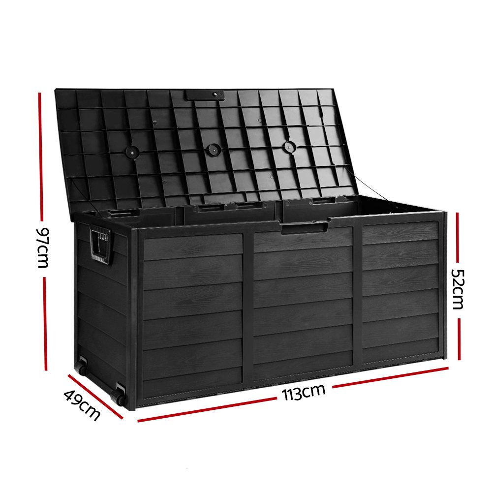 Gardeon Outdoor Storage Box 290L Lockable Organiser Garden Deck Shed All Black - Image 2