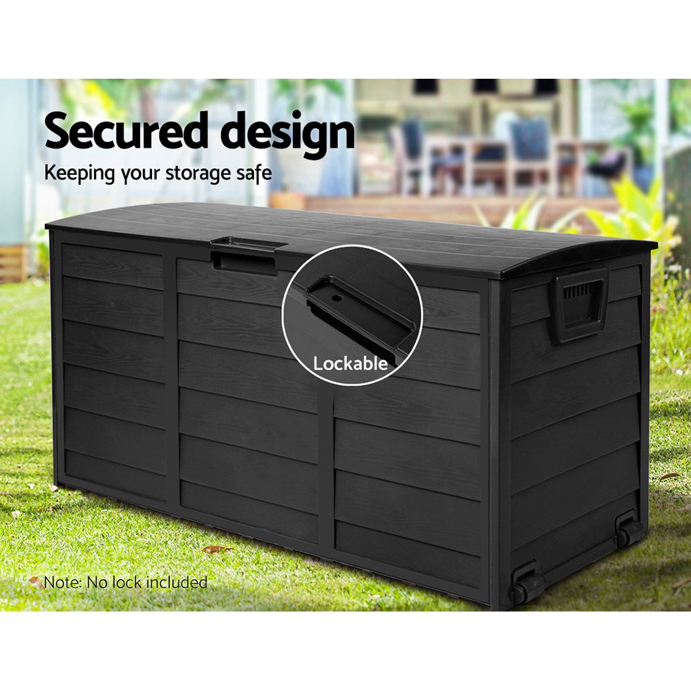 Gardeon Outdoor Storage Box 290L Lockable Organiser Garden Deck Shed All Black - Image 7