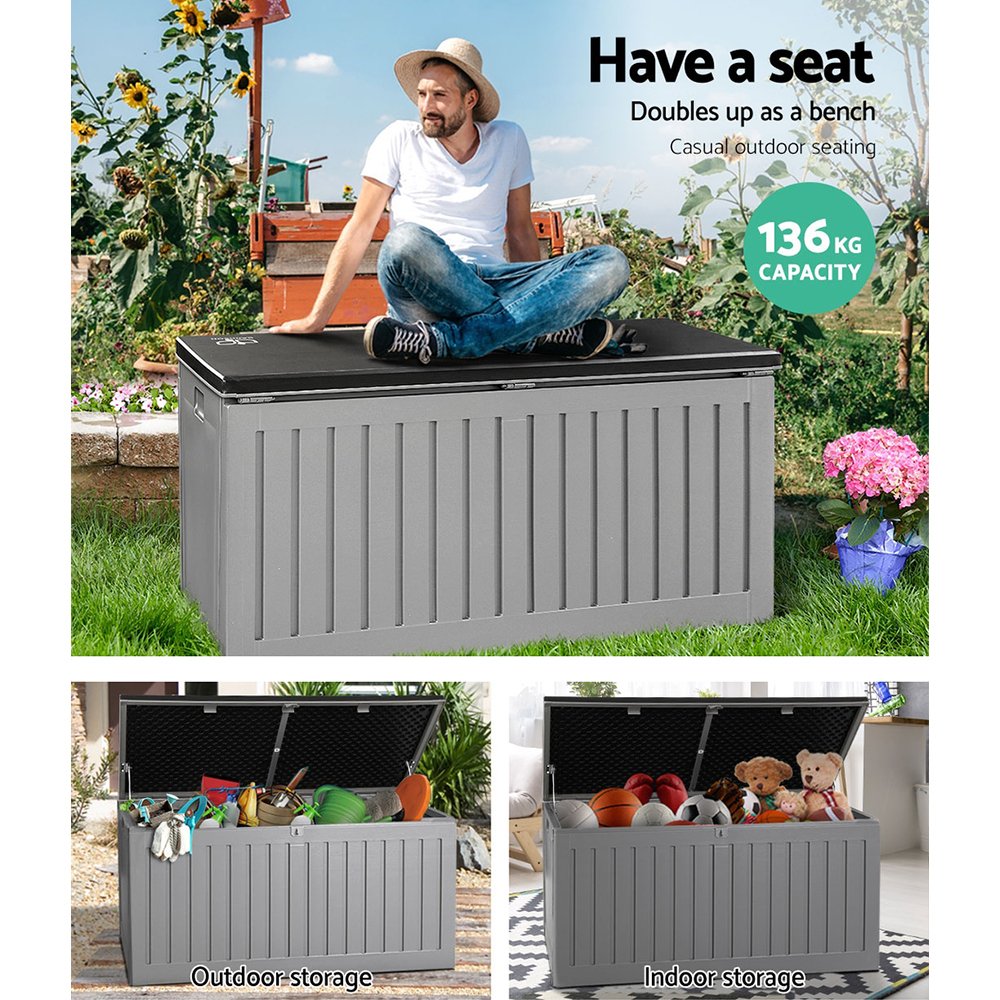 Gardeon Outdoor Storage Box 270L Container Lockable Garden Bench Tool Shed Grey - Image 4