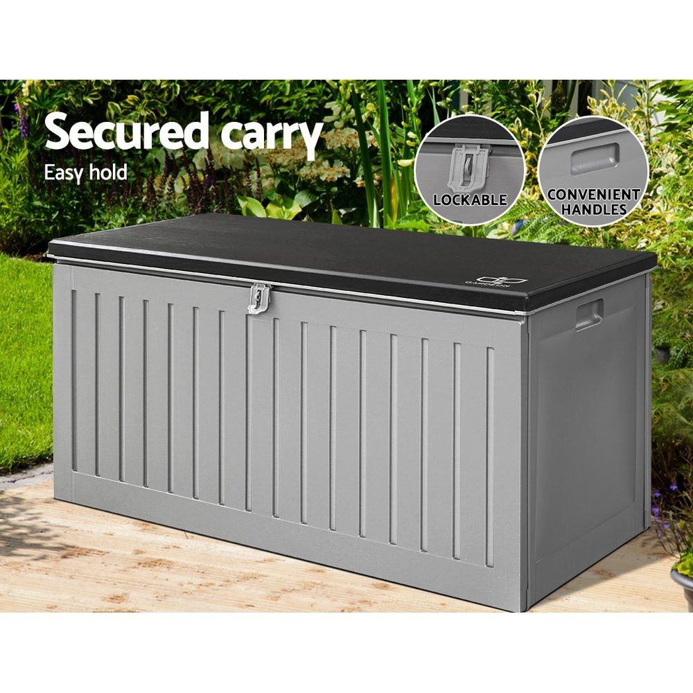 Gardeon Outdoor Storage Box 270L Container Lockable Garden Bench Tool Shed Grey - Image 6