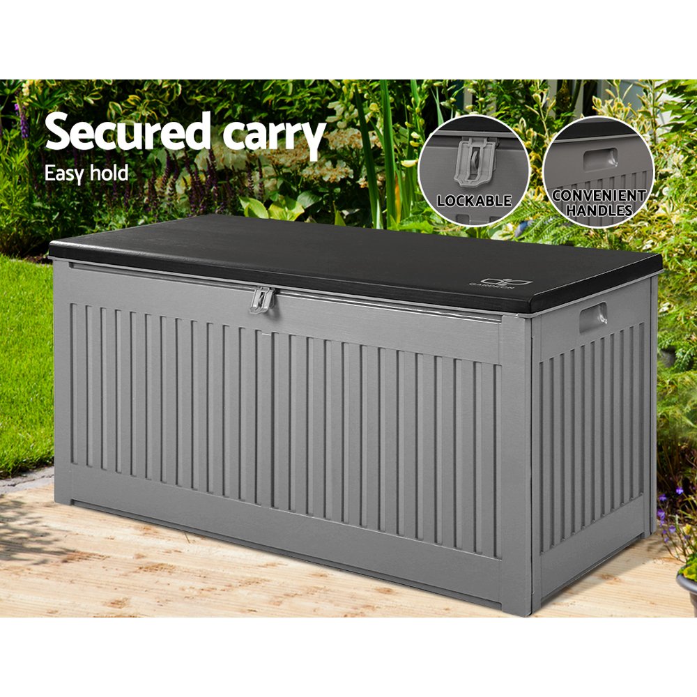 Gardeon Outdoor Storage Box 270L Container Lockable Garden Bench Tool Shed Grey - Image 7