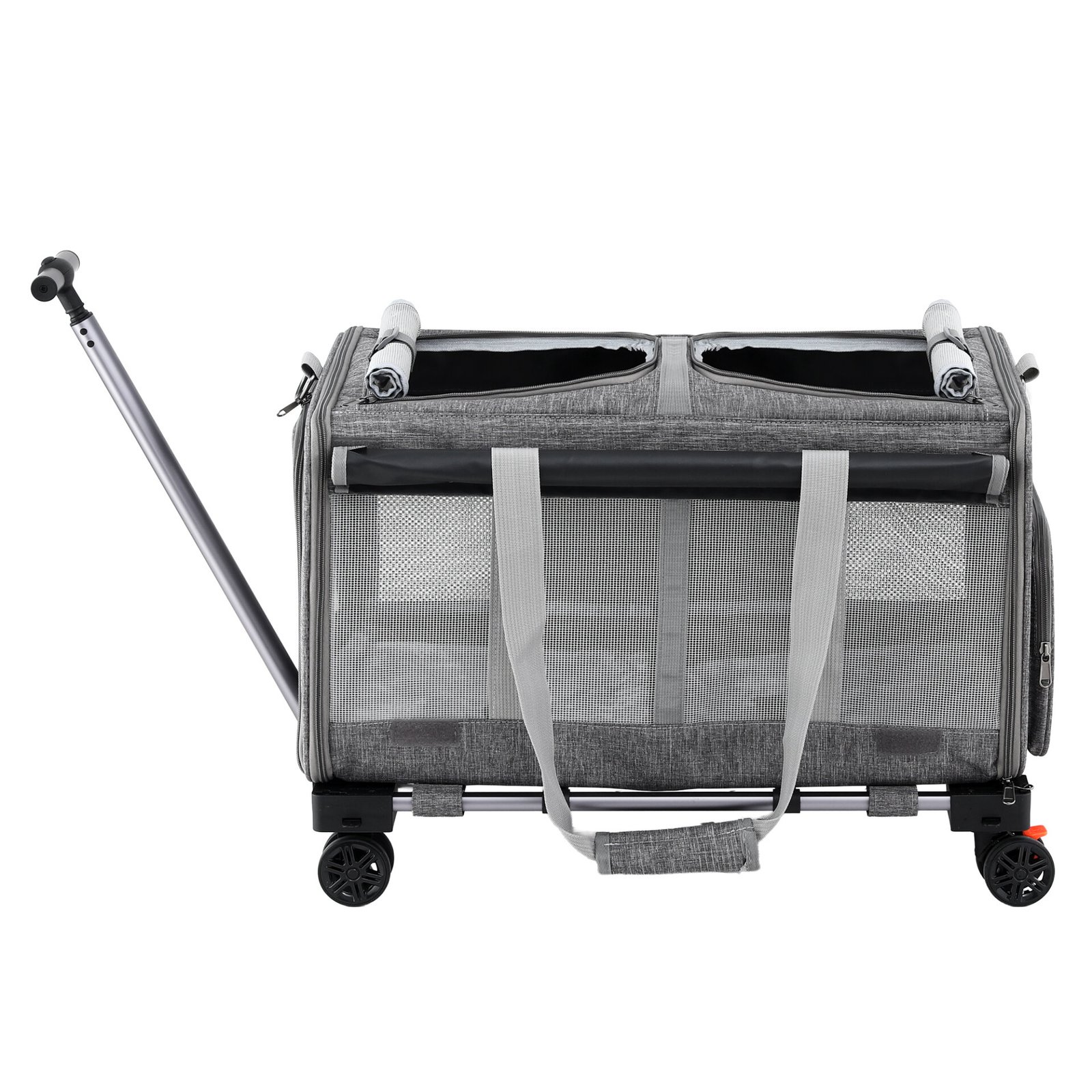 i.Pet Pet Carrier Swivel Wheels Foldable Cat Dog Trolley Stroller Travel Bag Grey - Image 3