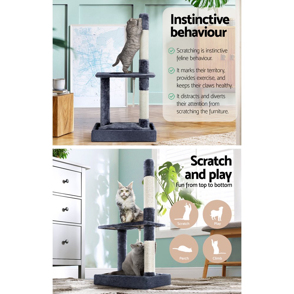 i.Pet Cat Tree 102cm Scratching Post Tower Scratcher Condo House Board Grey - Image 4