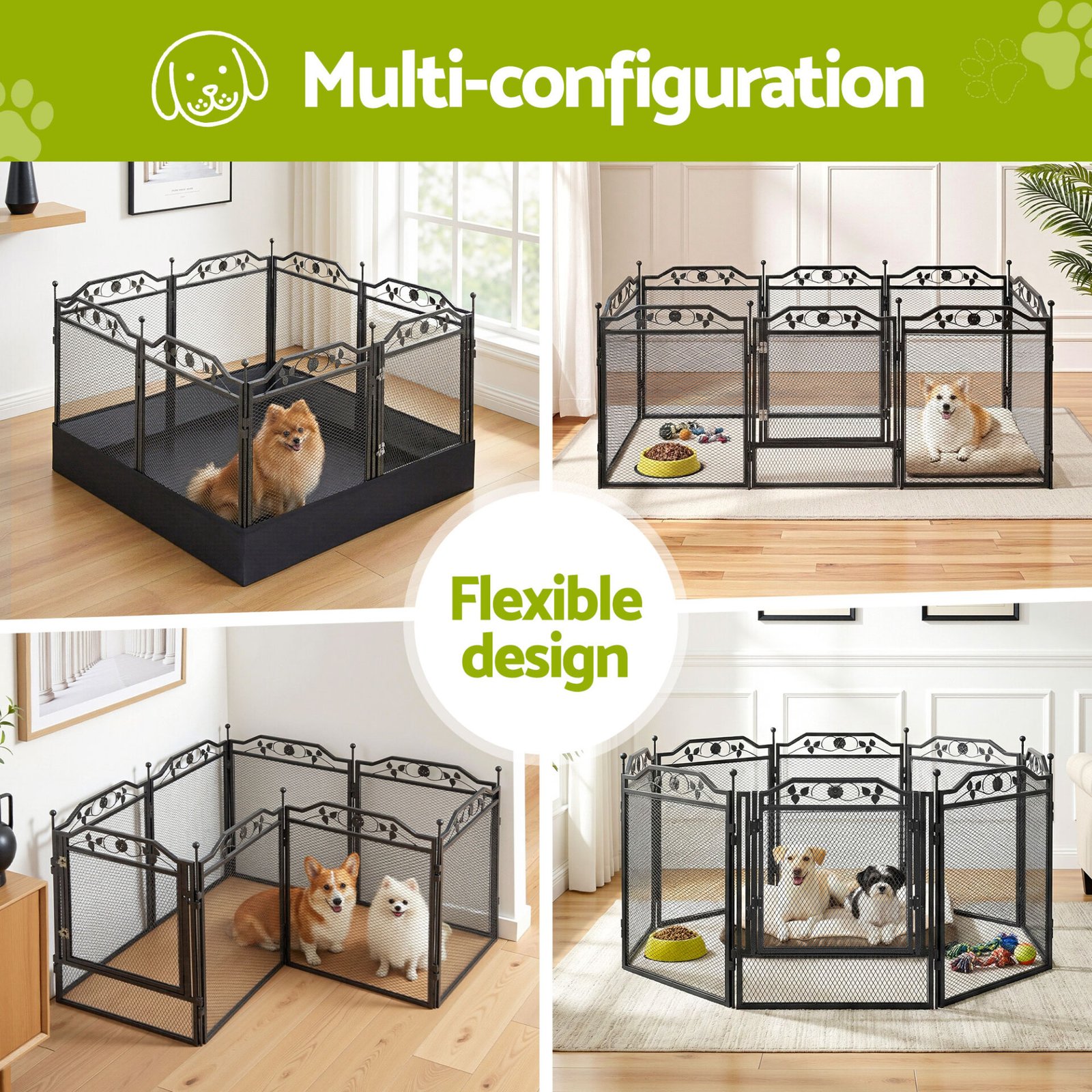 i.Pet Pet Dog Playpen Heavy-Duty Enclosure Multi-Configuration Indoor Outdoor Black - Image 4