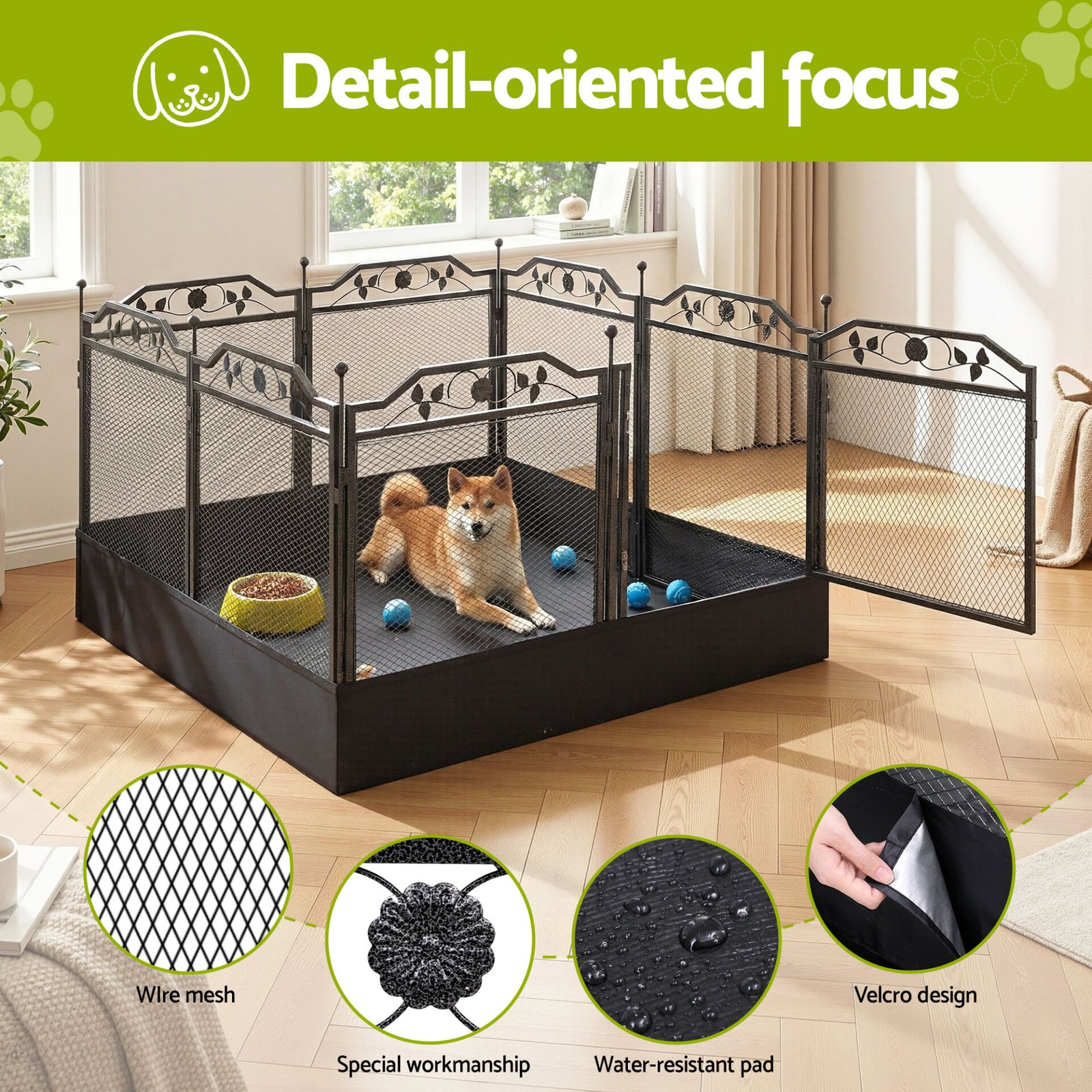 i.Pet Pet Dog Playpen Heavy-Duty Enclosure Multi-Configuration Indoor Outdoor Black - Image 5