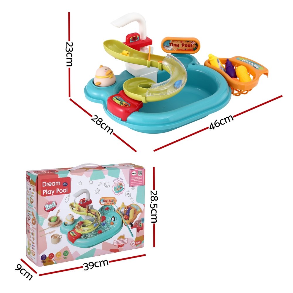 Keezi Kids Pretend Play Kitchen Sink with Faucet Floating Fishing Toys Play food - Image 3