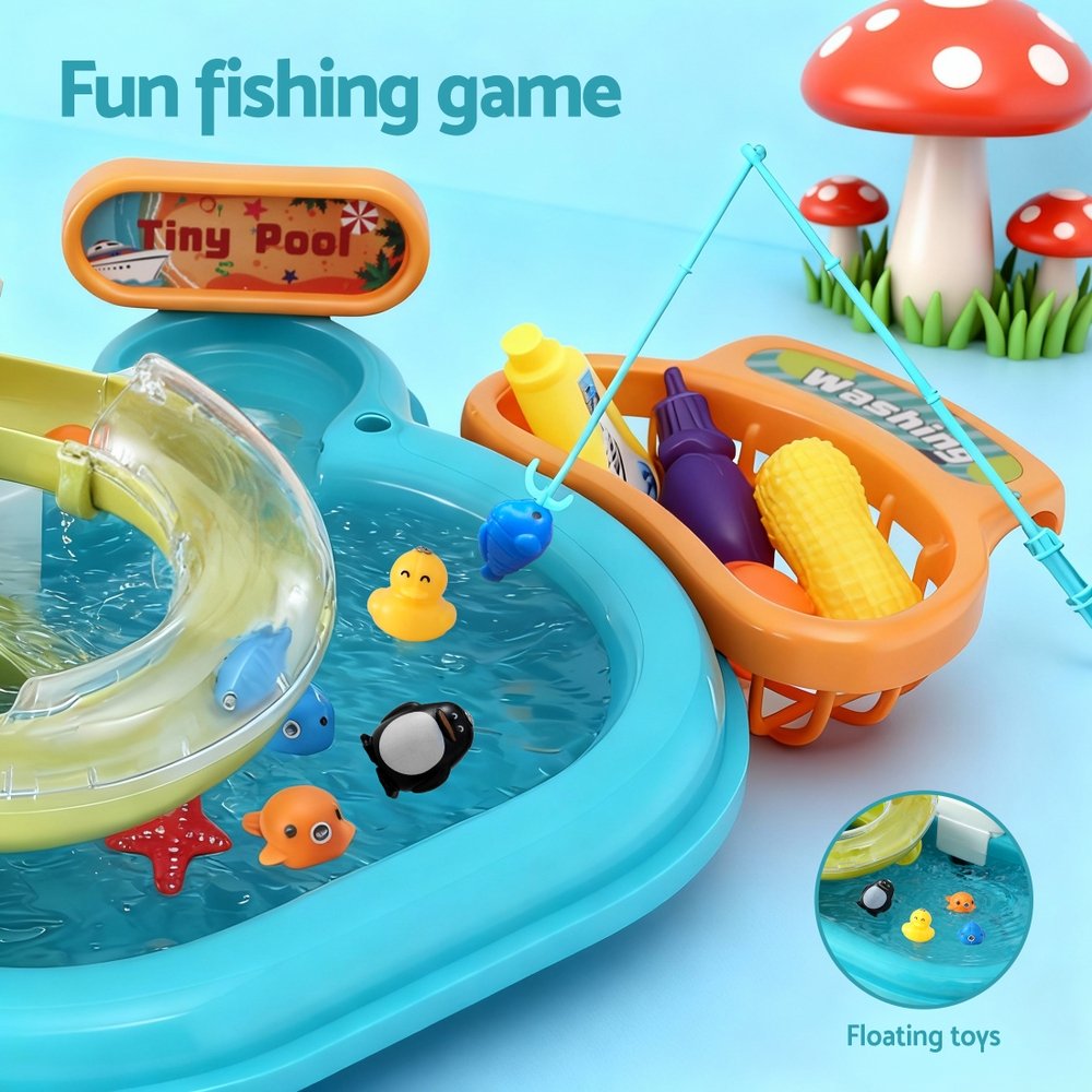 Keezi Kids Pretend Play Kitchen Sink with Faucet Floating Fishing Toys Play food - Image 7
