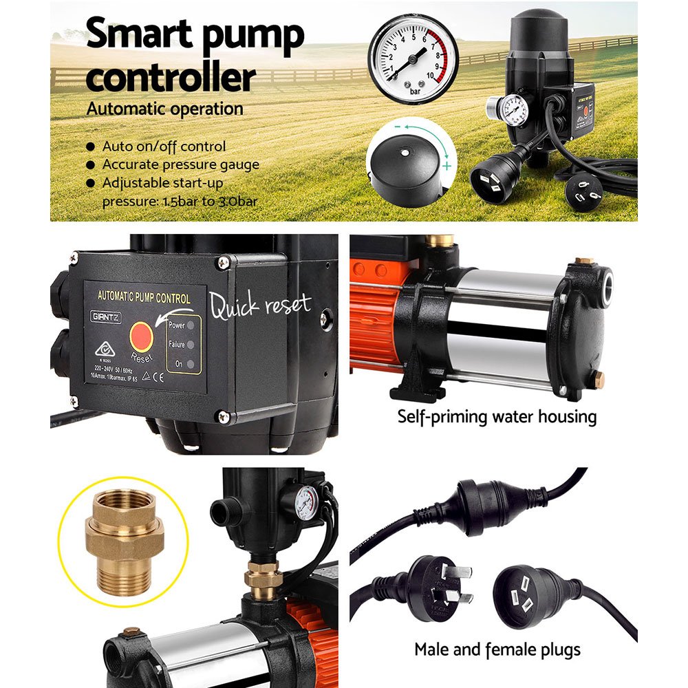 Giantz 1800W Max 5-Stage Garden Water Pump High Pressure Irrigation Booster Pump, Automatic Multi-Stage External Sprinkler Pump for Rainwater Tank Transfer, Home Farm Lawn, Black - Image 5