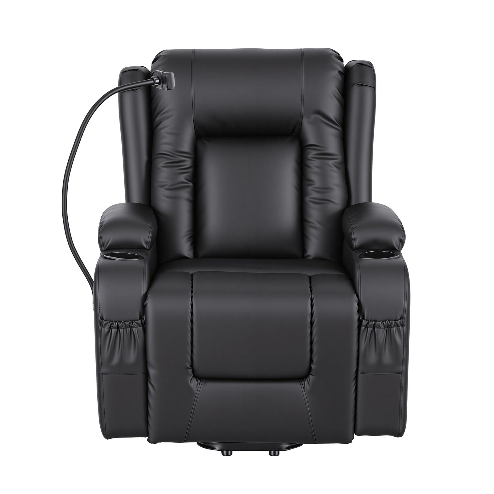 Artiss Power Lift Recliner Chair with Massage and Heat for Elderly, Electric Sofa Reclining Chair with USB and Phone Holder, PU Leather Comfy Armchair for Living Room, 2 Cup Holder & 4 Pockets, Black - Image 3