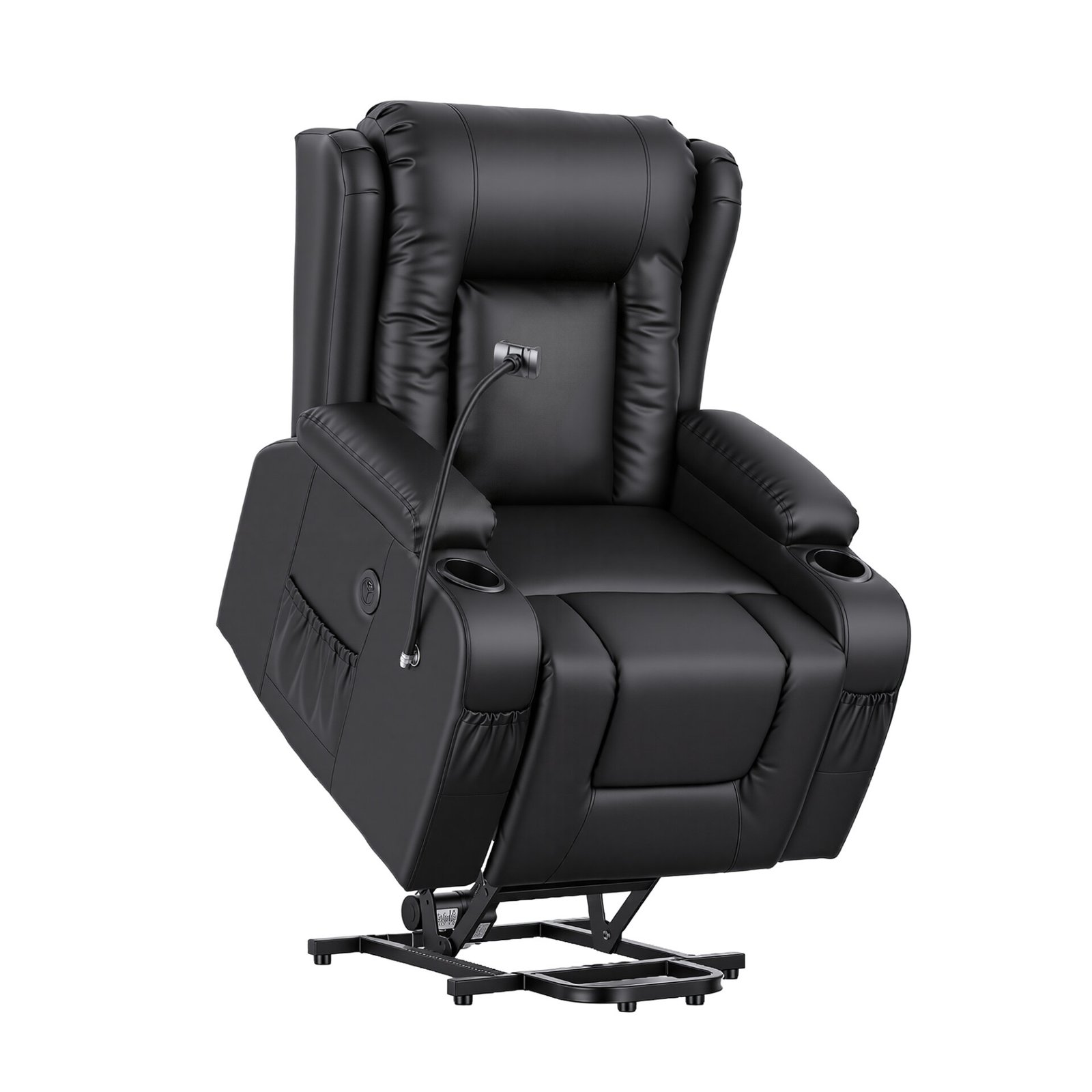 Artiss Power Lift Recliner Chair with Massage and Heat for Elderly, Electric Sofa Reclining Chair with USB and Phone Holder, PU Leather Comfy Armchair for Living Room, 2 Cup Holder & 4 Pockets, Black - Image 10