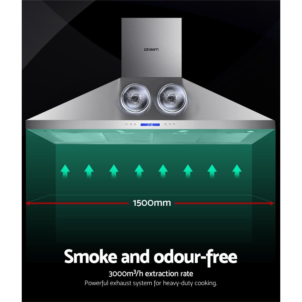 Devanti 1500mm Range Hood 150cm BBQ Commercial Rangehood - Image 4