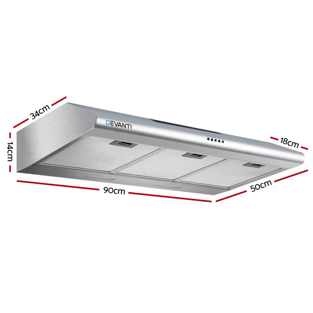 Devanti 900mm Range Hood 90cm Rangehood Stainless Steel - Image 2