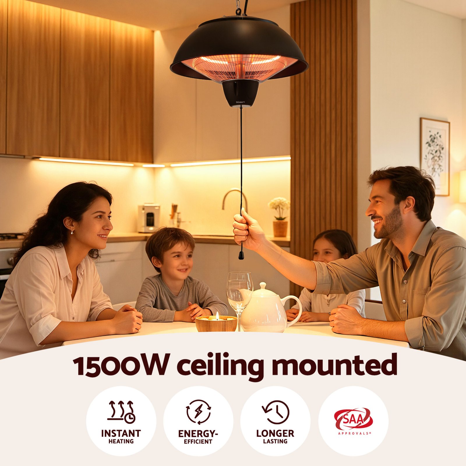 Devanti 1500W Electric Patio Infrared Heater Hanging Heaters Ceiling Mounted Remote - Image 5