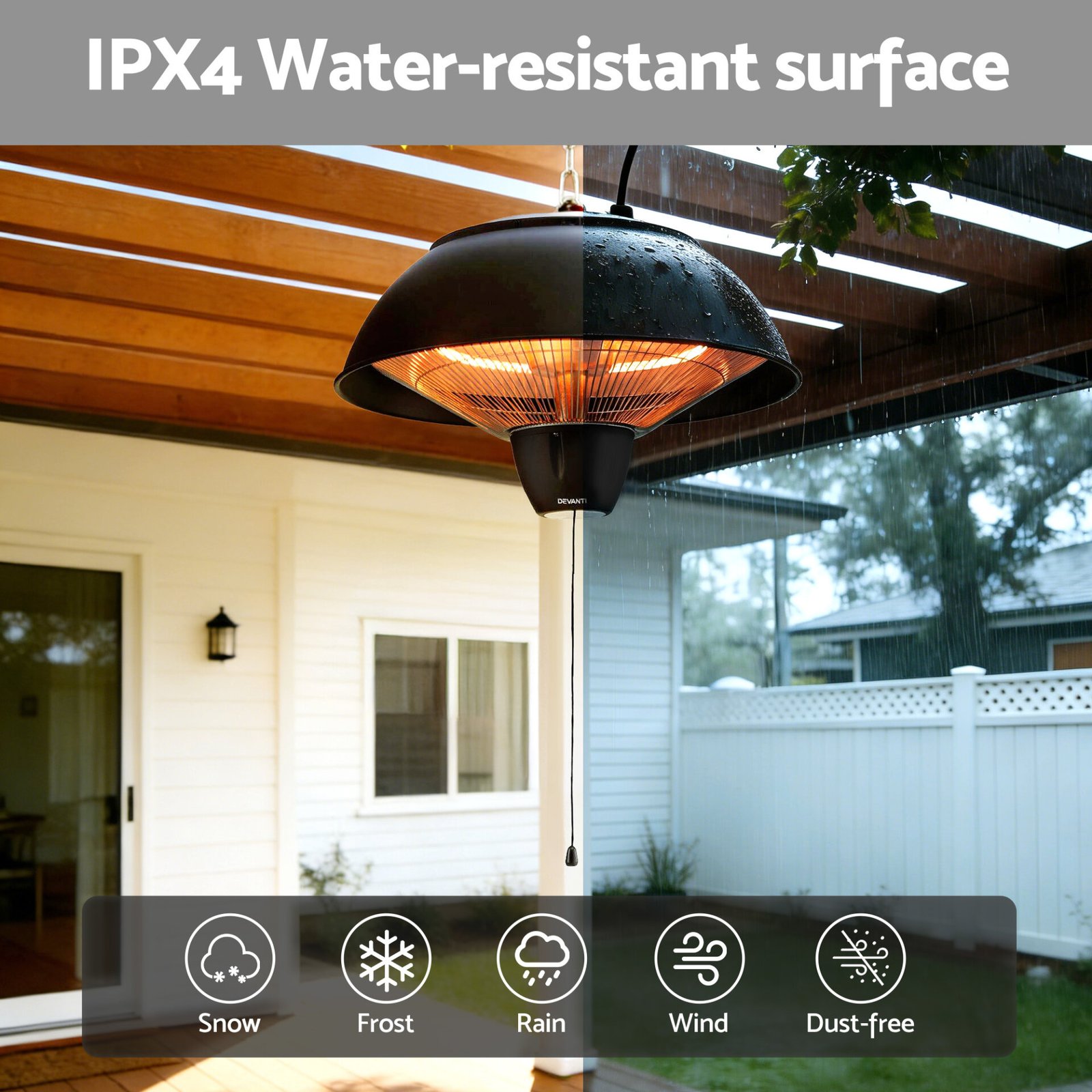 Devanti 1500W Electric Patio Infrared Heater Hanging Heaters Ceiling Mounted Remote - Image 8