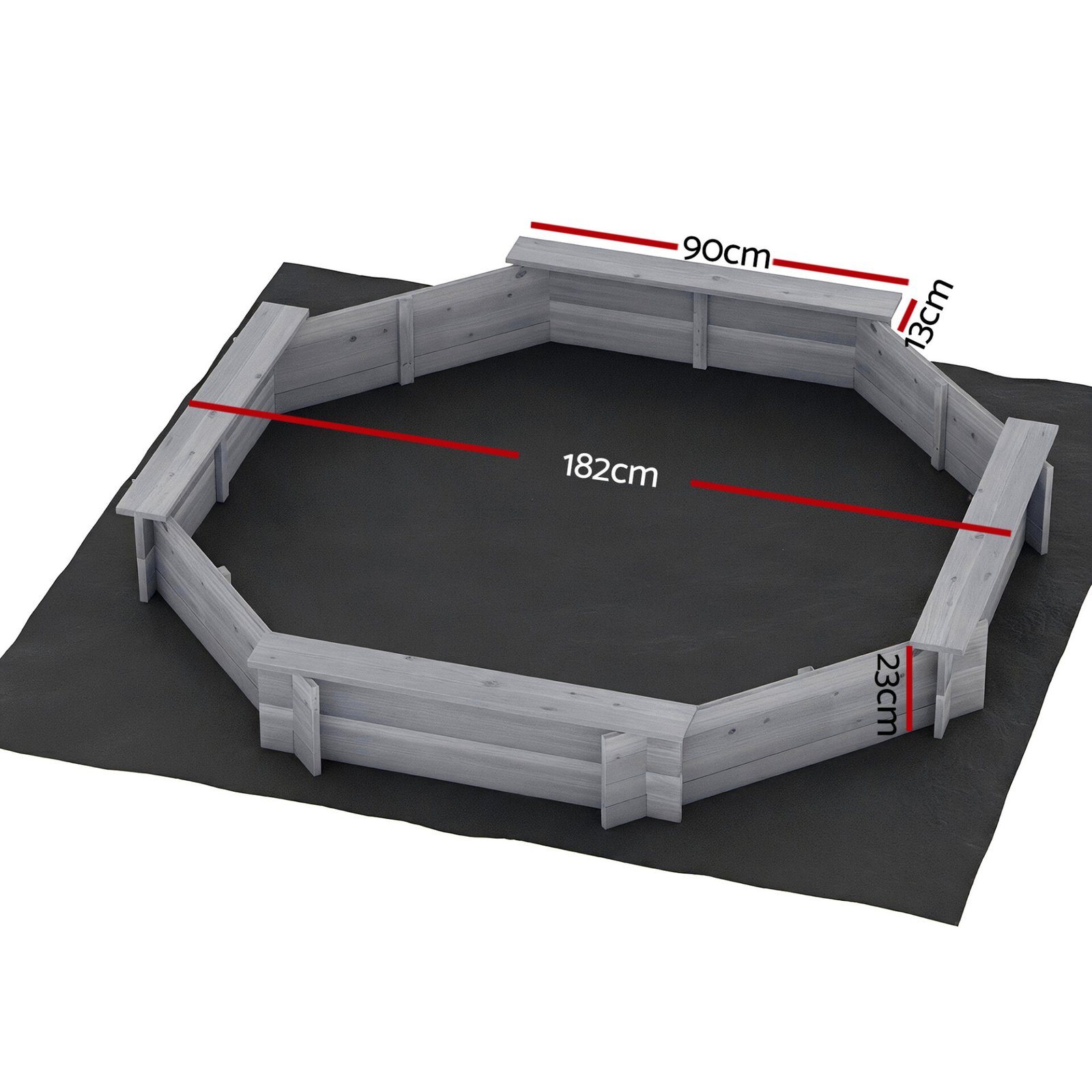 Keezi Kids Sandpit Wooden Round Sand Pit with Cover Bench Seat Beach Toys 182cm Grey - Image 2