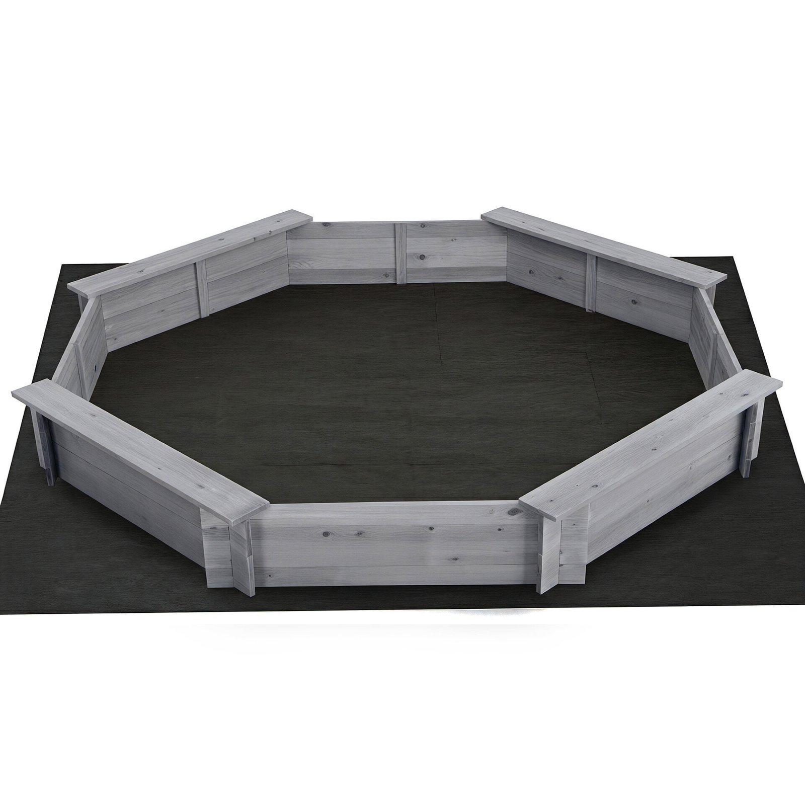 Keezi Kids Sandpit Wooden Round Sand Pit with Cover Bench Seat Beach Toys 182cm Grey - Image 3