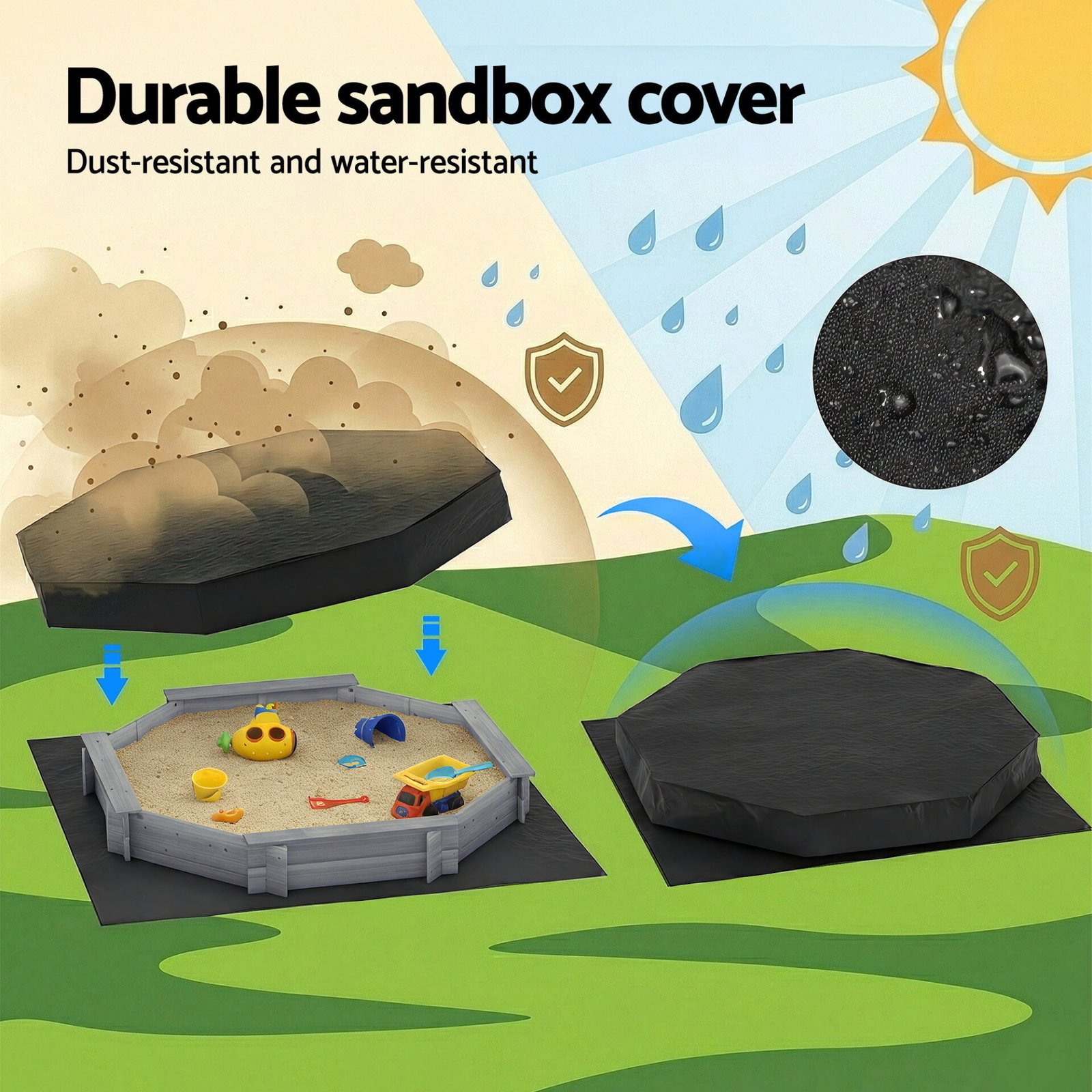 Keezi Kids Sandpit Wooden Round Sand Pit with Cover Bench Seat Beach Toys 182cm Grey - Image 7