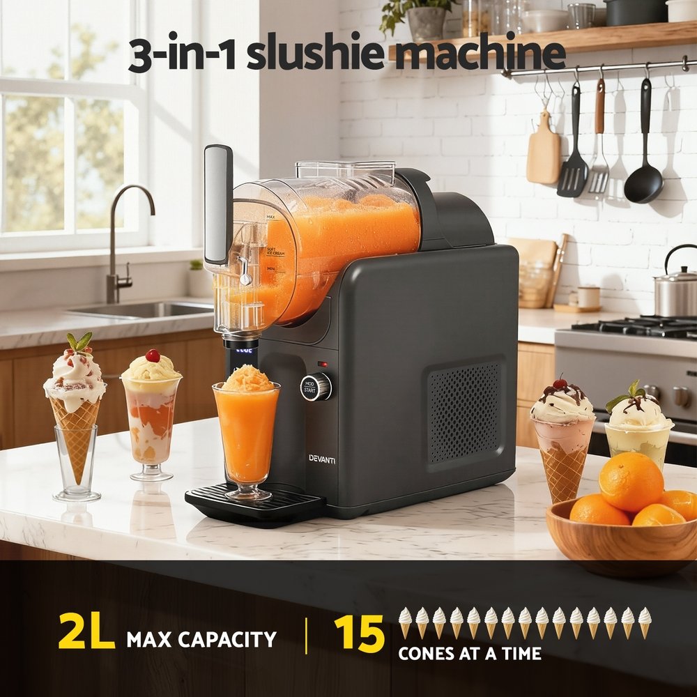 Devanti 5in1 Slushie Machine Ice Cream Maker 2L Grey - Image 4