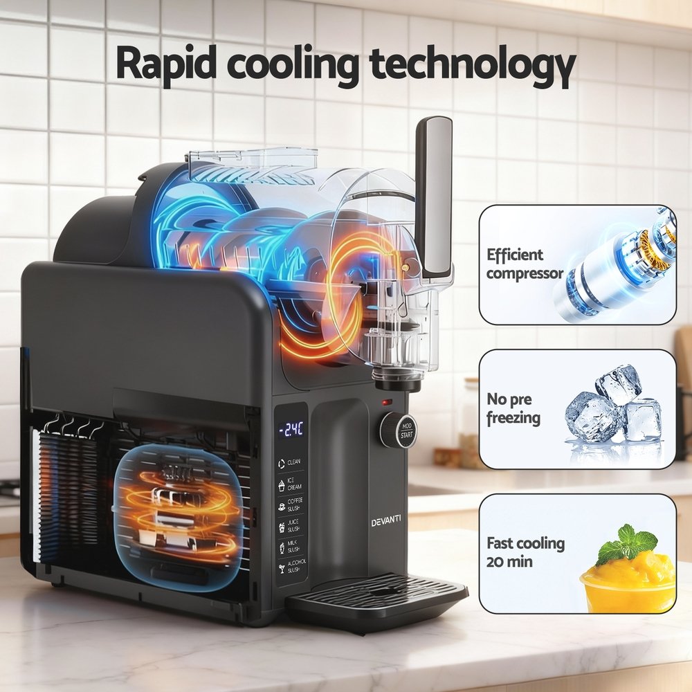 Devanti 5in1 Slushie Machine Ice Cream Maker 2L Grey - Image 5