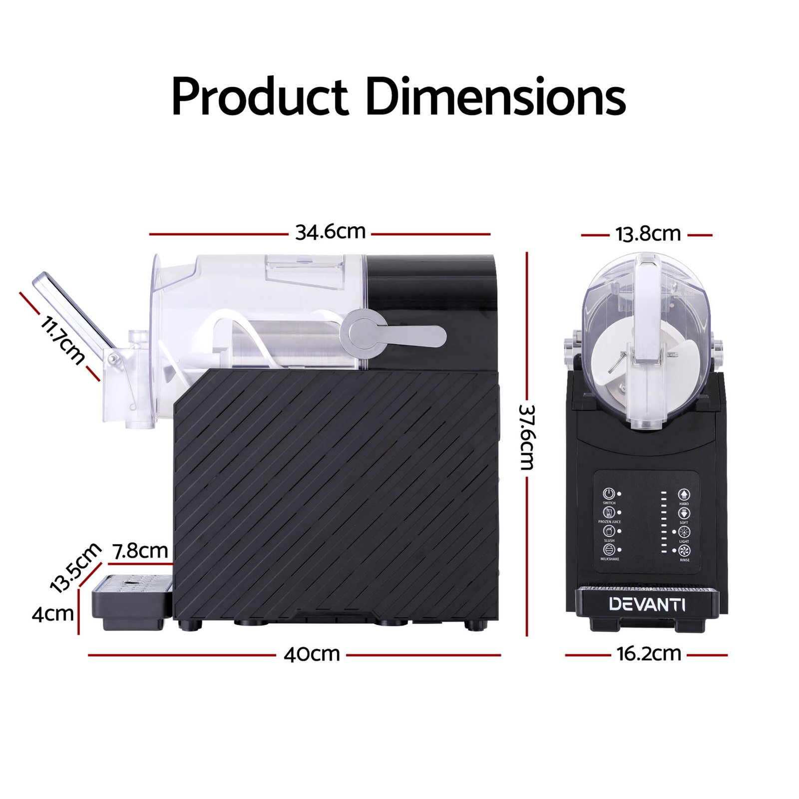 Devanti 1.8L Slushie Machine Maker Frozen Smoothies Milkshakes Black - Image 2