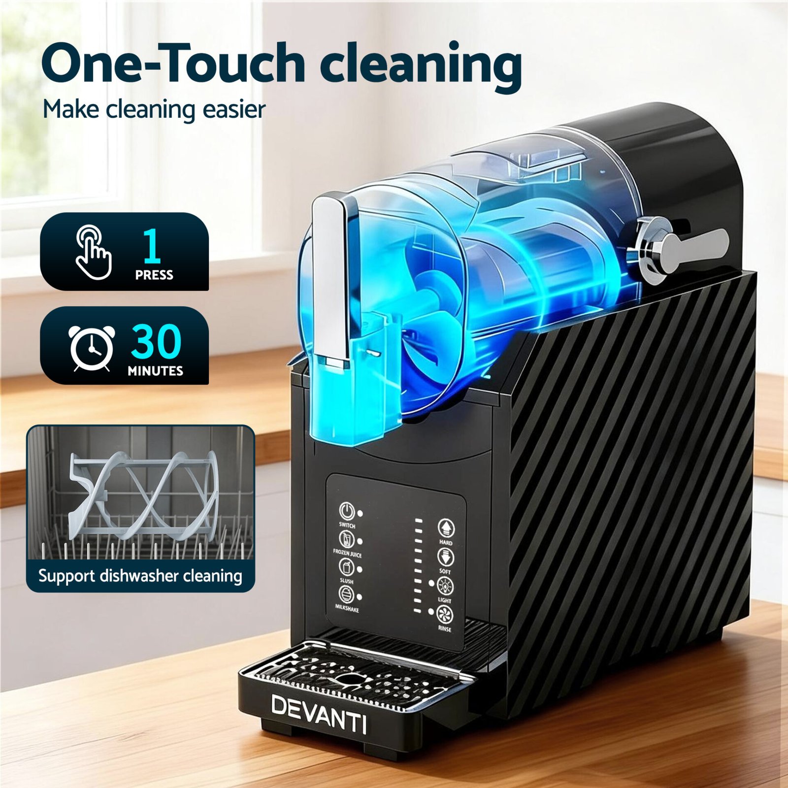 Devanti 1.8L Slushie Machine Maker Frozen Smoothies Milkshakes Black - Image 9