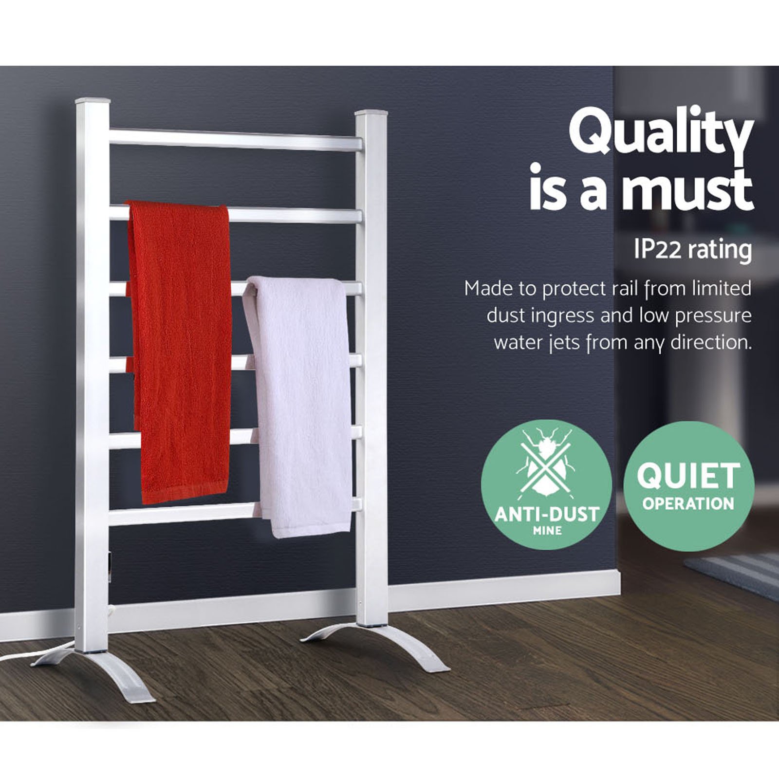 Devanti Electric Heated Towel Rail Rack 6 Bars Freestanding Clothes Dry Warmer - Image 4