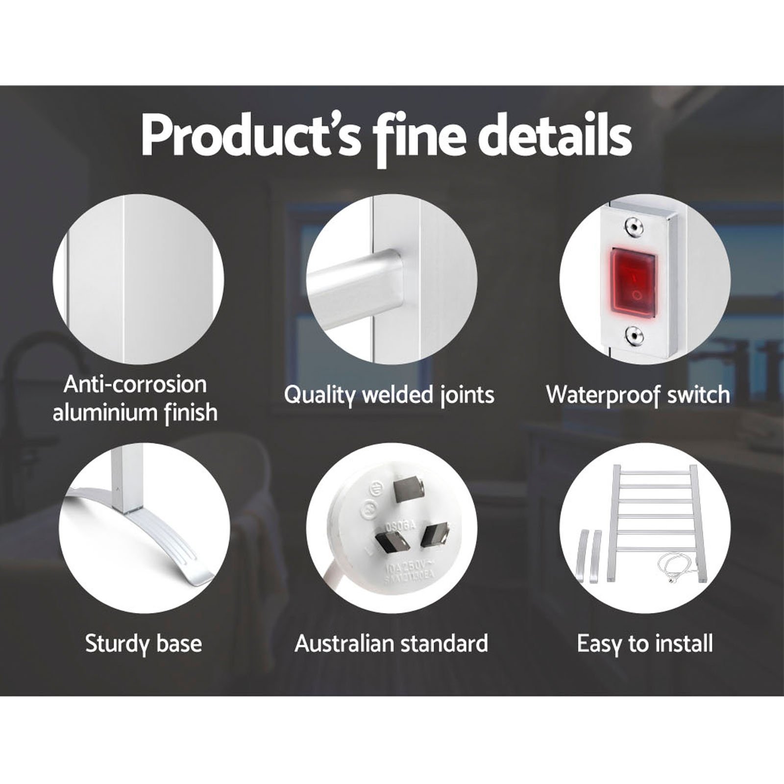 Devanti Electric Heated Towel Rail Rack 6 Bars Freestanding Clothes Dry Warmer - Image 6