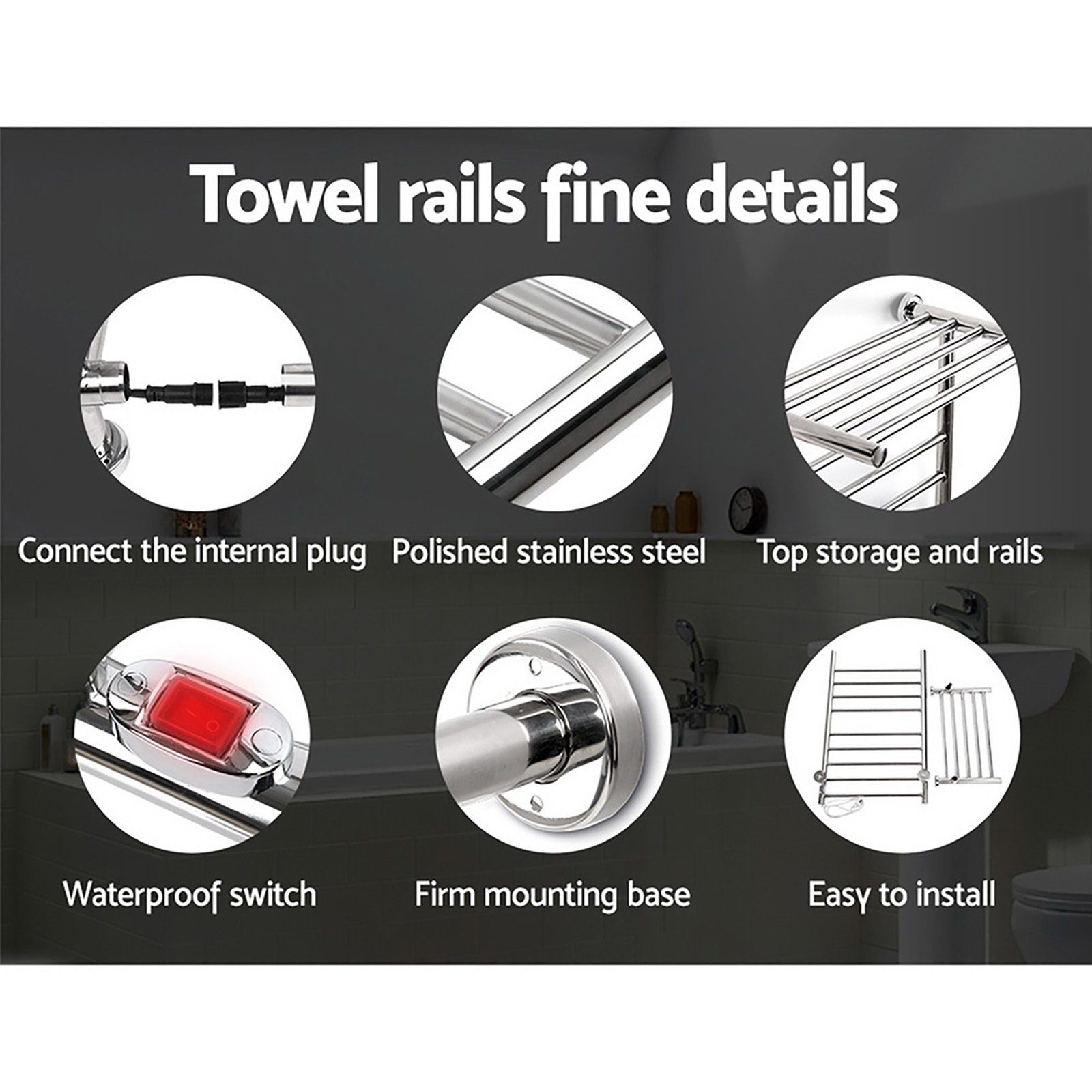 Devanti Electric Heated Towel Rail Rack 14 Bars Wall Mounted Clothes Dry Warmer - Image 5