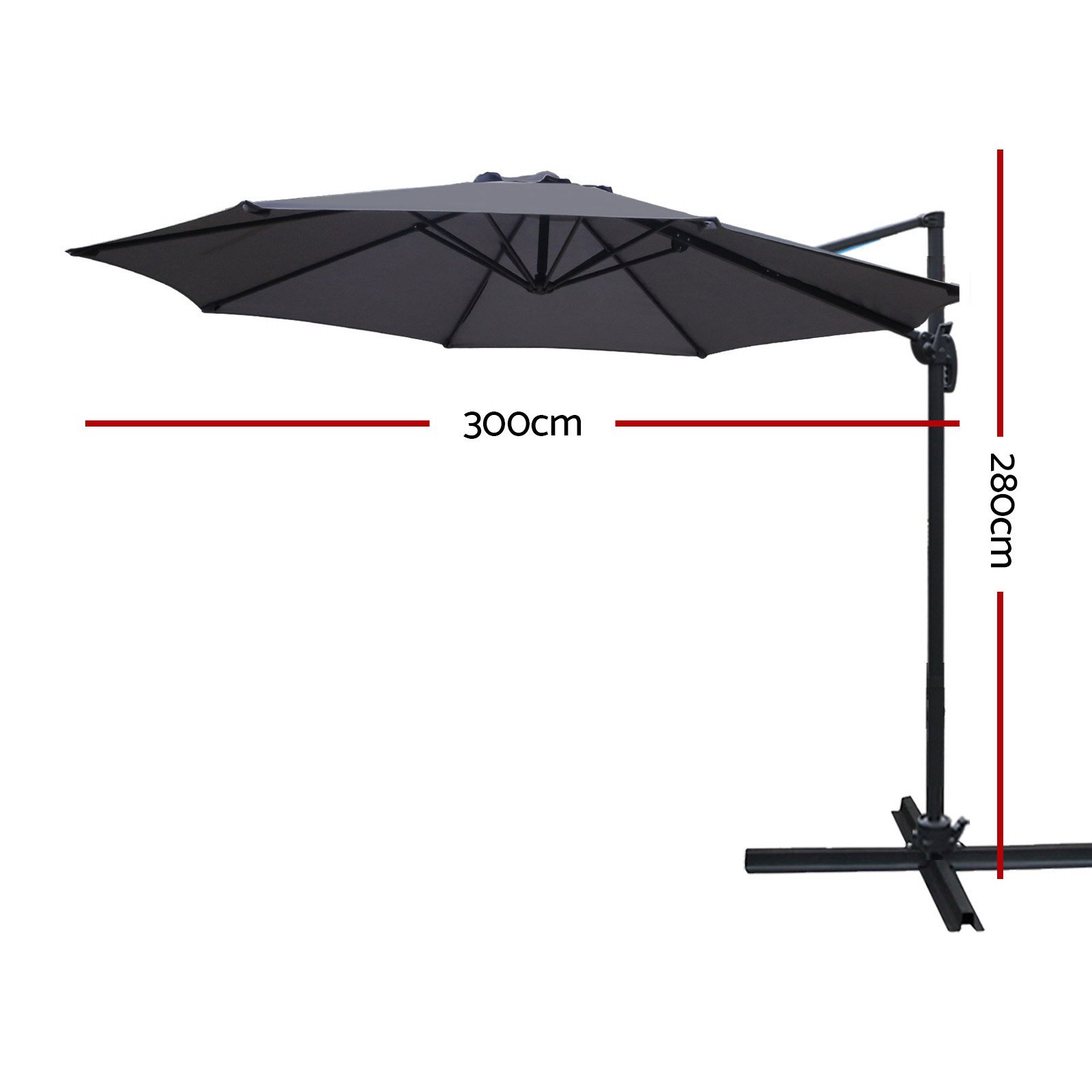 Instahut 3m Outdoor Umbrella Cantilever 360 Degree Tilt Beach Roma Charcoal - Image 2