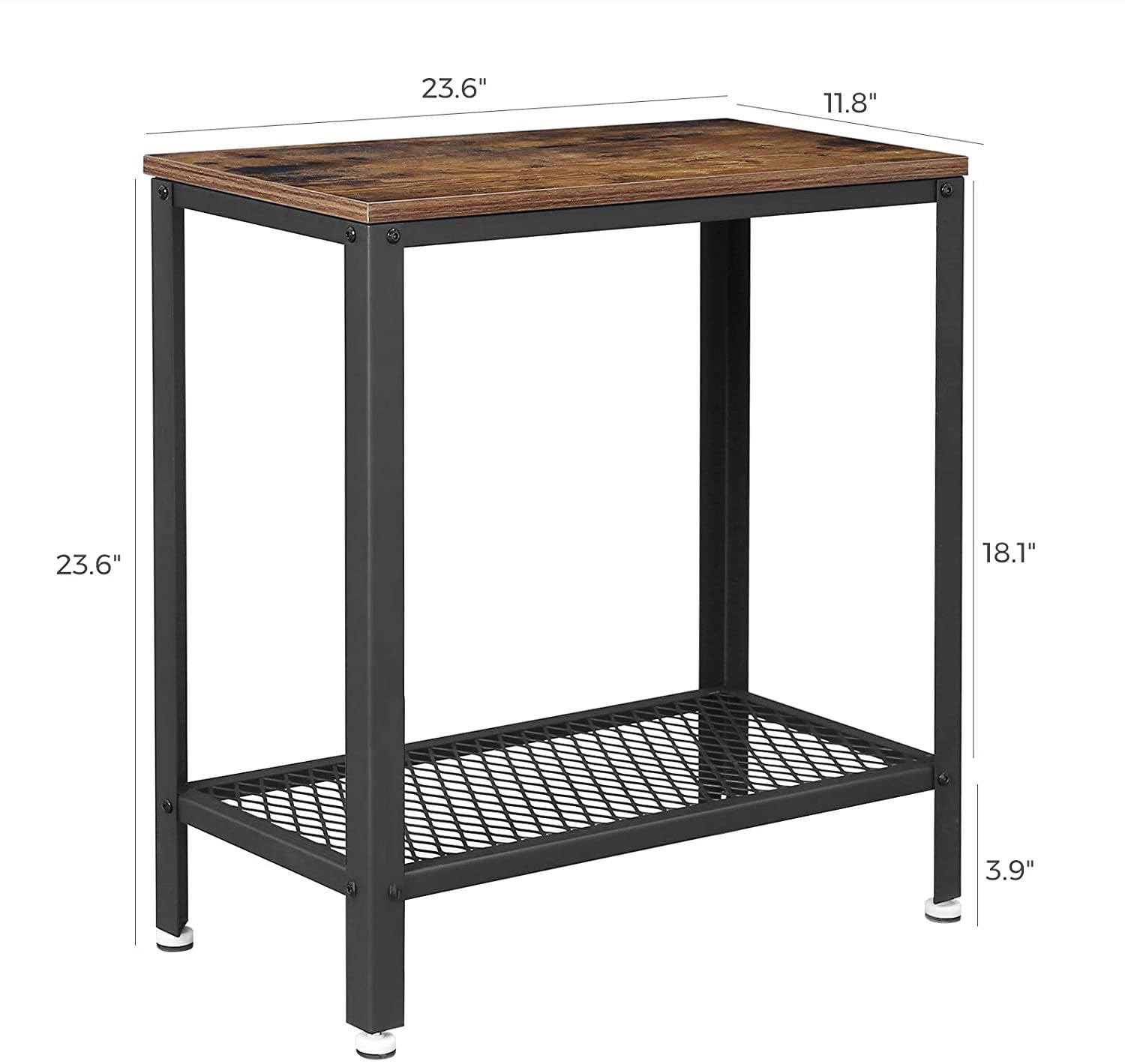 Industrial Side Table 2-Tier With Mesh and Metal Frame Rustic Brown - Image 6