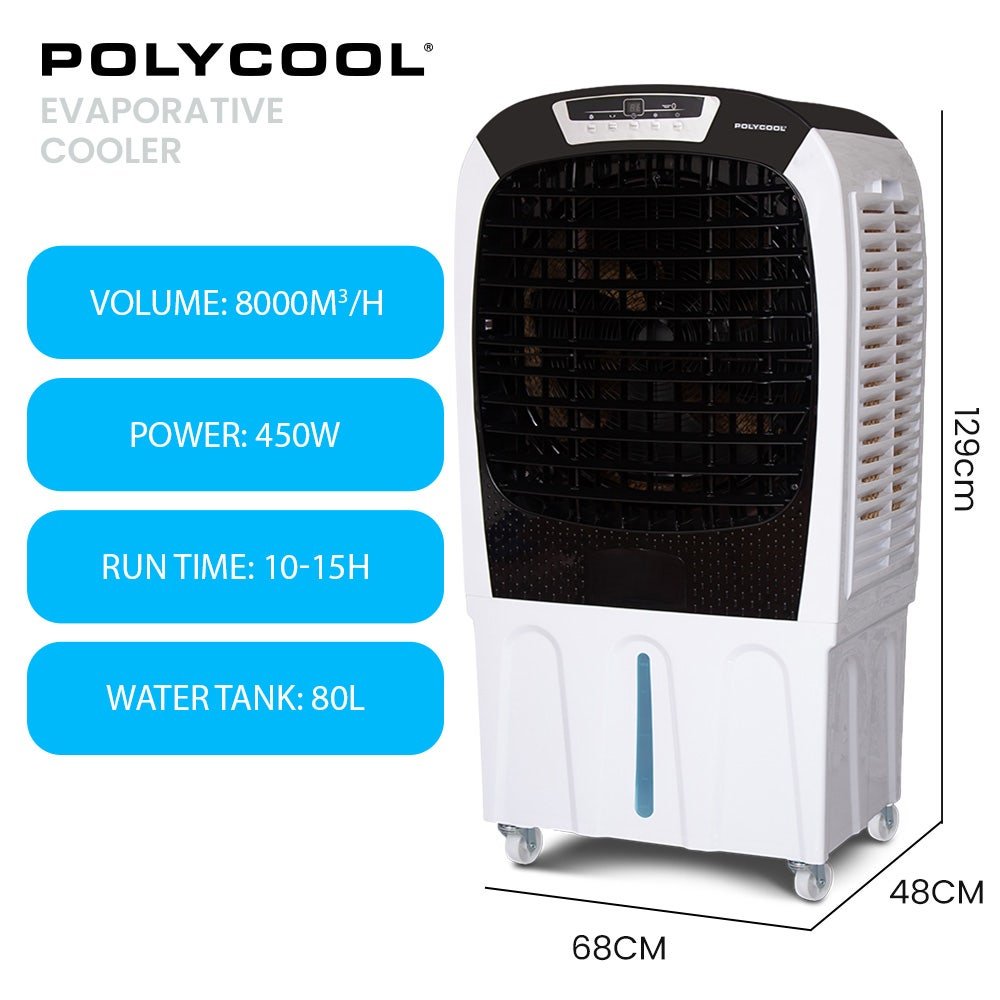 POLYCOOL 450W 80L Evaporative Air Cooler, Commercial Grade, Remote Control, Fan - Image 11