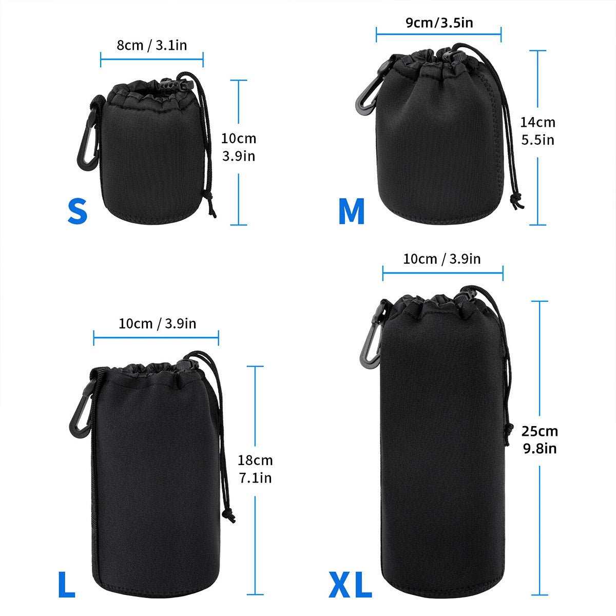 4pcs DSLR Camera Lens Pouch Protective Case Tube Bag Soft Cover for SLR Storage - Image 3