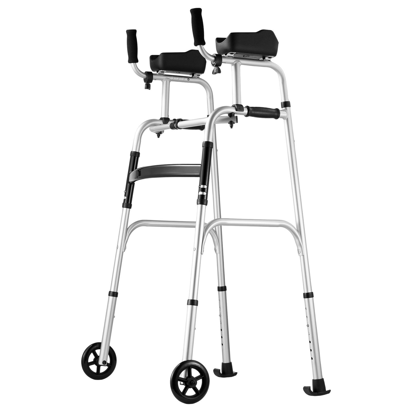 2 in 1 Folding Walker & Removable Armrests, Height Adjustable Foldable Walker with 5" Solid Wheels, Lightweight Aluminum | Front Wheeled Mobility Aid for Elderly Handicapped Disabled, 450 Pounds - Image 9