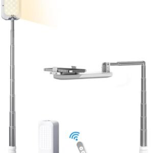 Selfie Stand with 360° Rotates Phone Holder, Foldable/Rechargeable/Wireless/Overhead Recording with 1000mah Battery for Live Stream/Make up/YouTube/Tiktok/Vlog, 7 Brightness LED Light(White)